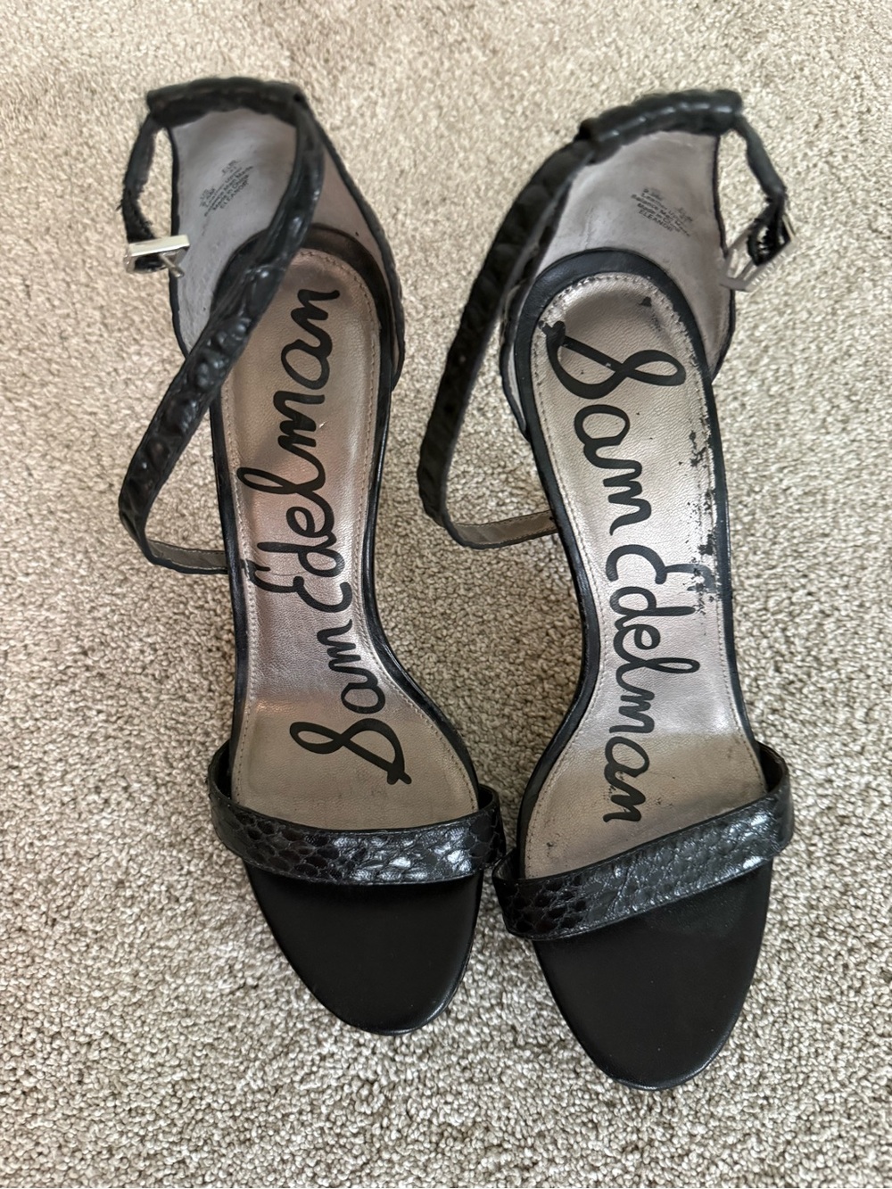 Sam Edelman Black Textured Ankle-Strap Heels